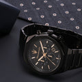 Maserati Stile Chronograph Black Dial Black Steel Strap Watch For Men - R8873642005