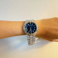 Michael Kors Lennox Three Hand Blue Dial Silver Steel Strap Watch For Women - MK6990