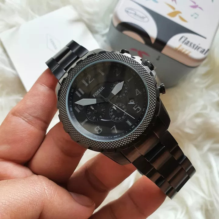 Fossil Bowman Chronograph Black Dial Black Steel Strap Watch for Men - FS5603