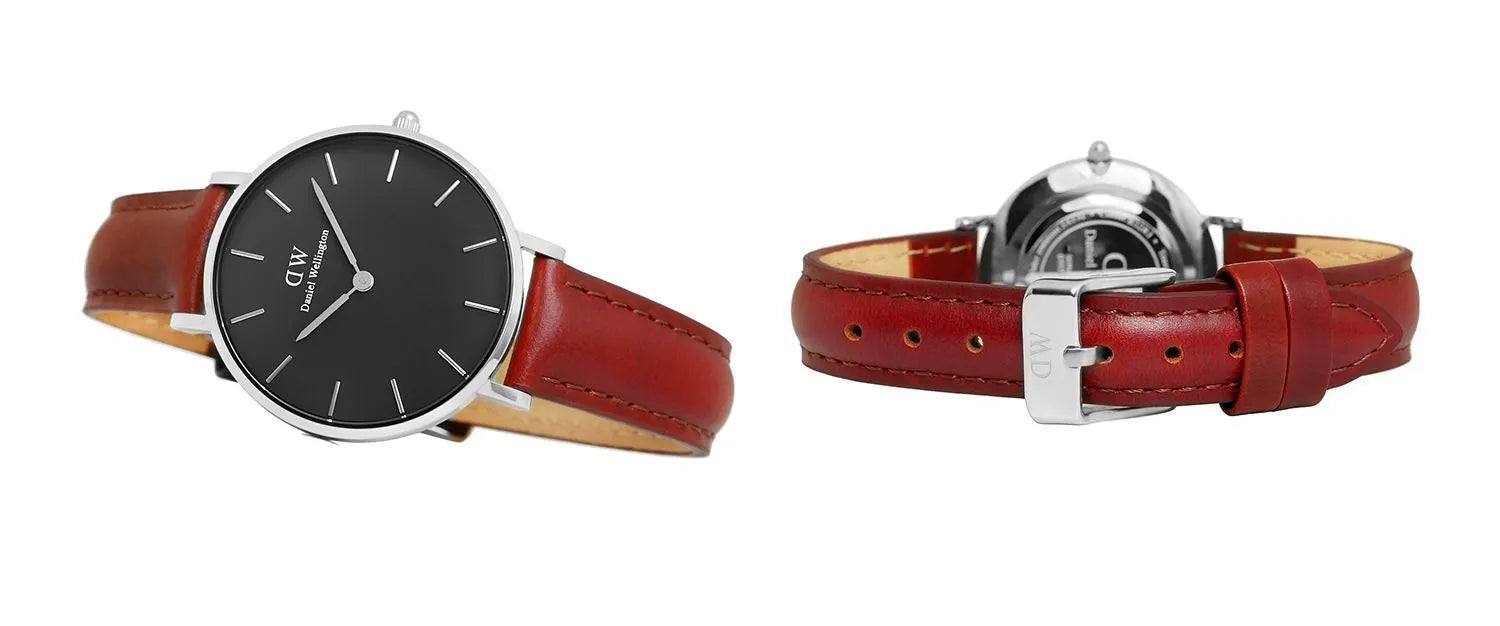 Daniel Wellington Classic Petite St Mawes Black Dial Brown Leather Strap Watch For Women - DW00100181