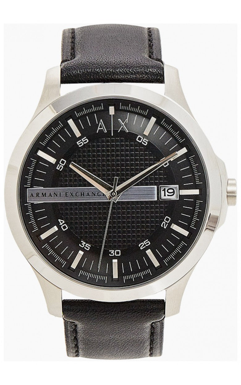 Armani Exchange Hampton Chronograph Black Dial Black Leather Strap Watch For Men - AX2101