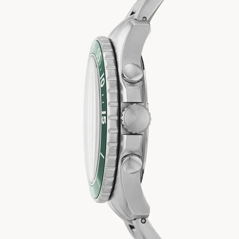 Fossil FB-03 Chronograph Green Dial Silver Steel Strap Watch for Men - FS5726