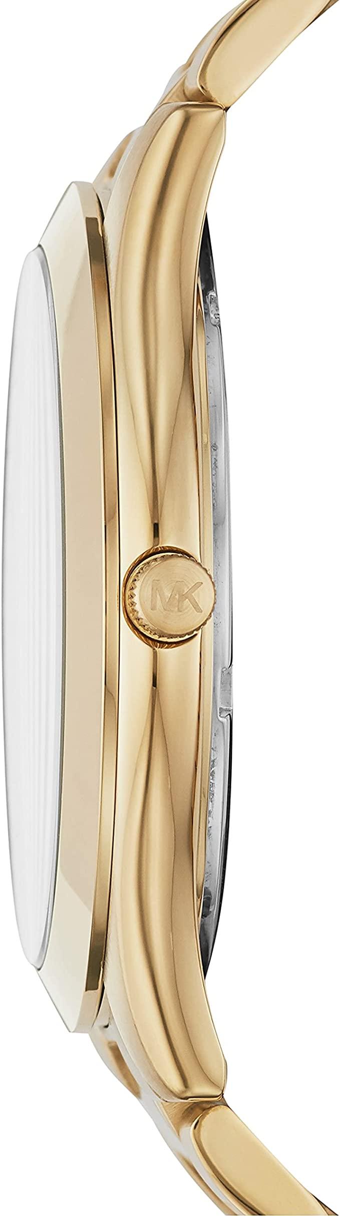Michael Kors Slim Runway Quartz Black Dial Gold Steel Strap Watch For Men - MK8621
