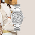 Guess Cubed Analog Silver Dial Silver Steel Strap Watch For Women - GW0606L1