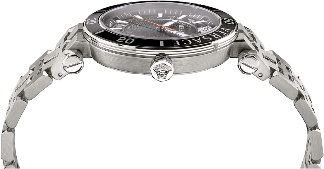 Versace Greca Sport Quartz Black Dial Silver Steel Strap Watch For Men - VEZ300321