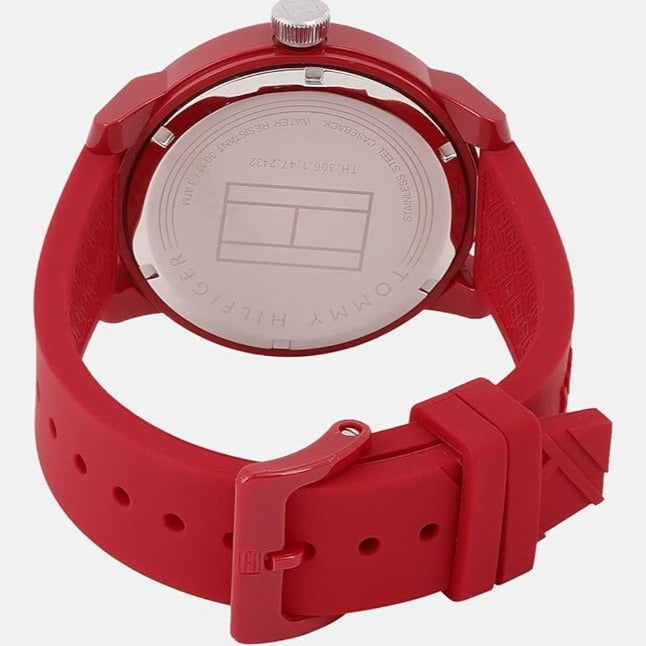 Tommy Hilfiger Denim Quartz Red Dial Red Rubber Strap Watch for Men - 1791480