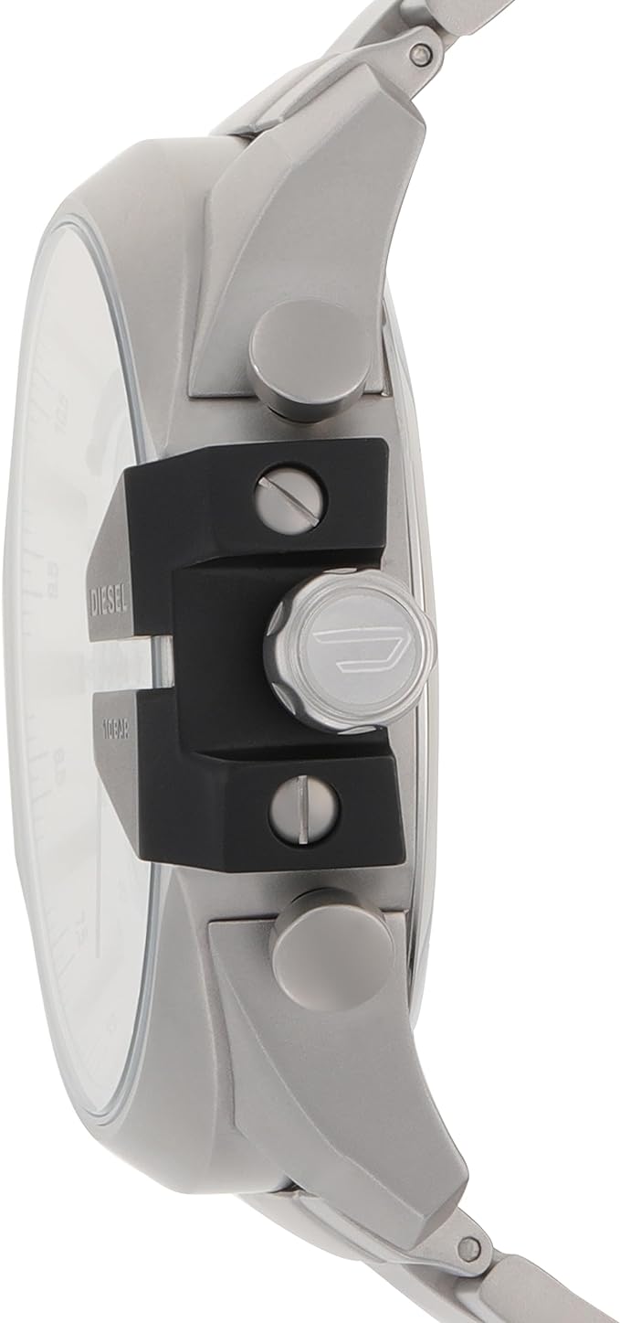 Diesel Mega Chief Chronograph Silver Dial Silver Steel Strap Watch For Men - DZ4501