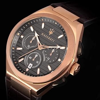 Maserati Triconic Chronograph Grey Dial Brown Leather Strap Watch For Men - R8871639003
