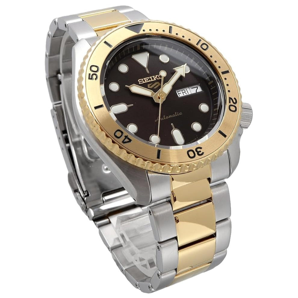 Seiko 5 Sports Automatic Brown Dial Two Tone Steel Strap Watch For Men - SRPK24