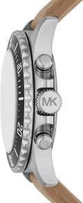 Michael Kors Everest Analog White Dial Brown Leather Strap Watch For Men - MK9092