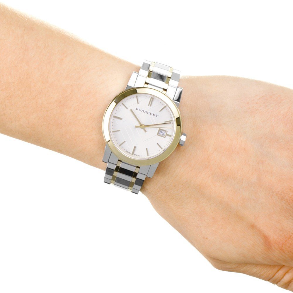 Burberry The City White Dial Two Tone Steel Strap Watch for Women - BU9115