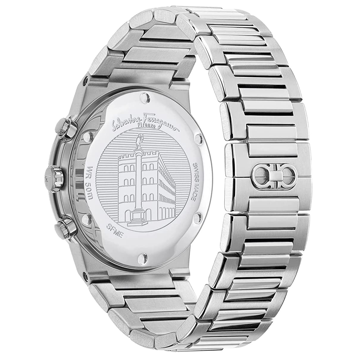 Salvatore Ferragamo Sapphire Chrono Black Dial Silver Steel Strap Watch for Men - SFME00321
