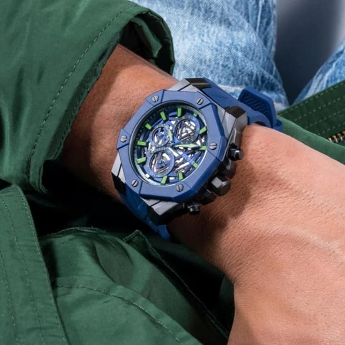 Guess Formula Multifunction Blue Dial Blue Silicone Strap Watch For Men - GW0579G3