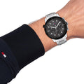 Tommy Hilfiger Troy Chronograph Grey Dial Silver Steel Strap Watch For Men - 1792106