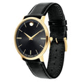Movado Ultra Slim Black Dial Black Leather Strap Watch For Men - 0607087