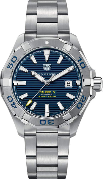 Tag Heuer Aquaracer Calibre 5 Automatic Blue Dial Silver Steel Strap Watch for Men - WAY2012.BA0927
