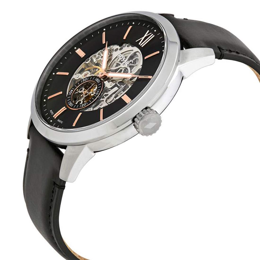 Fossil Townsman Skeleton Black Dial Black Leather Strap Watch for Men - ME3153