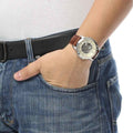 Fossil Grant Automatic Beige Skeleton Dial Brown Leather Strap Watch for Men - ME3099