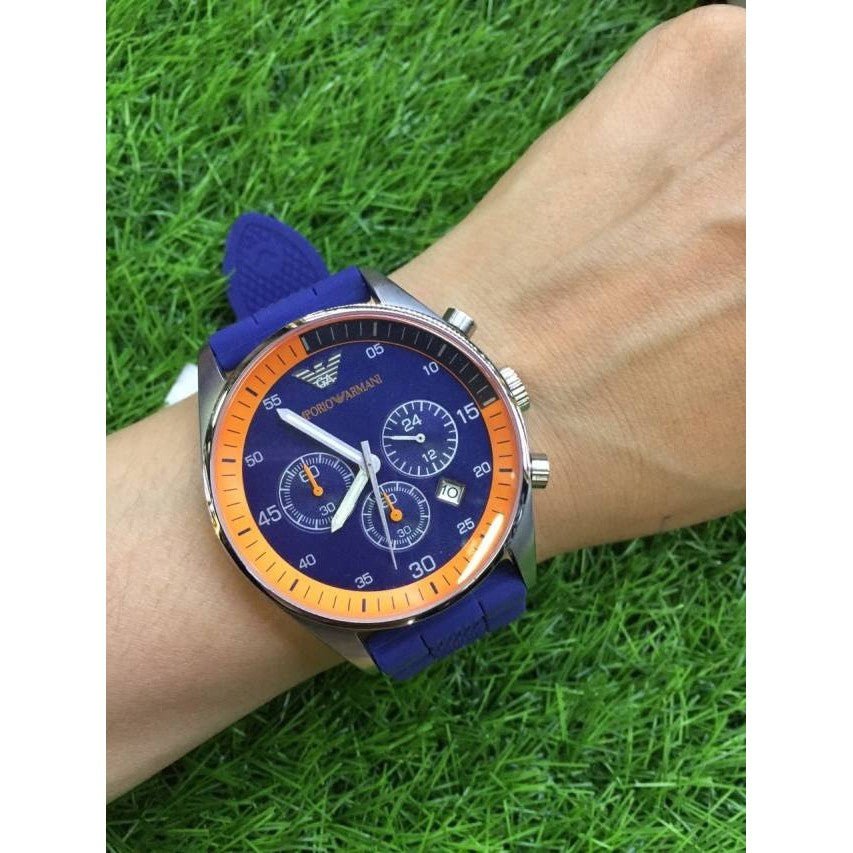 Emporio Armani Chronograph Blue Dial Blue Rubber Strap Watch For Men - AR5864