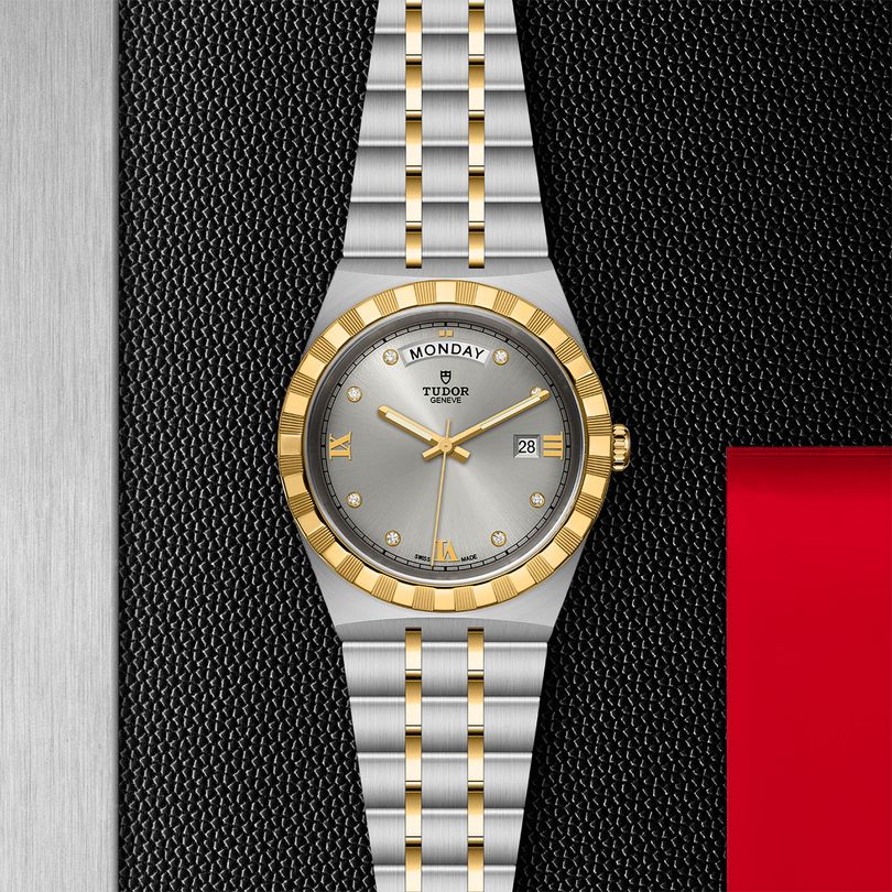Tudor Royal Diamonds Automatic Grey Dial Two Tone Steel Strap Watch for Men - M28603-0002