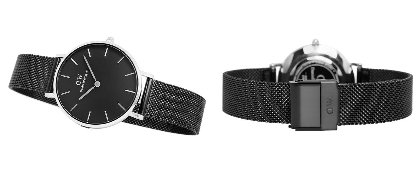 Daniel Wellington Petite Ashfield Black Dial Black Mesh Strap Watch For Women - DW00100202