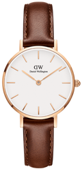 Daniel Wellington Classic Petite York White Dial Brown Leather Strap Watch For Women - DW00100176