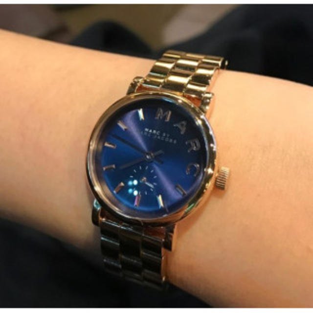 Marc Jacobs Baker Navy Blue Dial Rose Gold Steel Strap Watch for Women - MBM3332