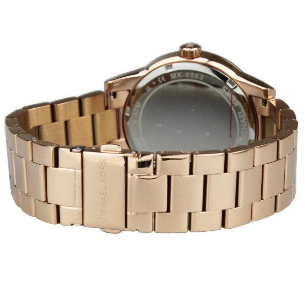 Michael Kors Ritz Analog Crystals Silver Dial Rose Gold Steel Strap Watch for Women - MK6863