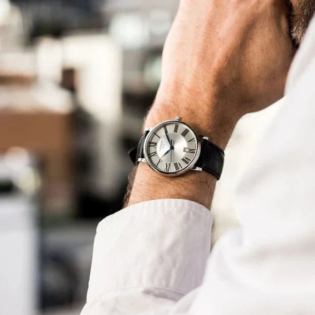 Tissot Carson Premium Silver Dial Black Leather Strap Watch For Men - T122.410.16.033.00
