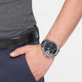Diesel Mega Chief Chronograph Black Dial Silver Steel Strap Watch For Men - DZ4308