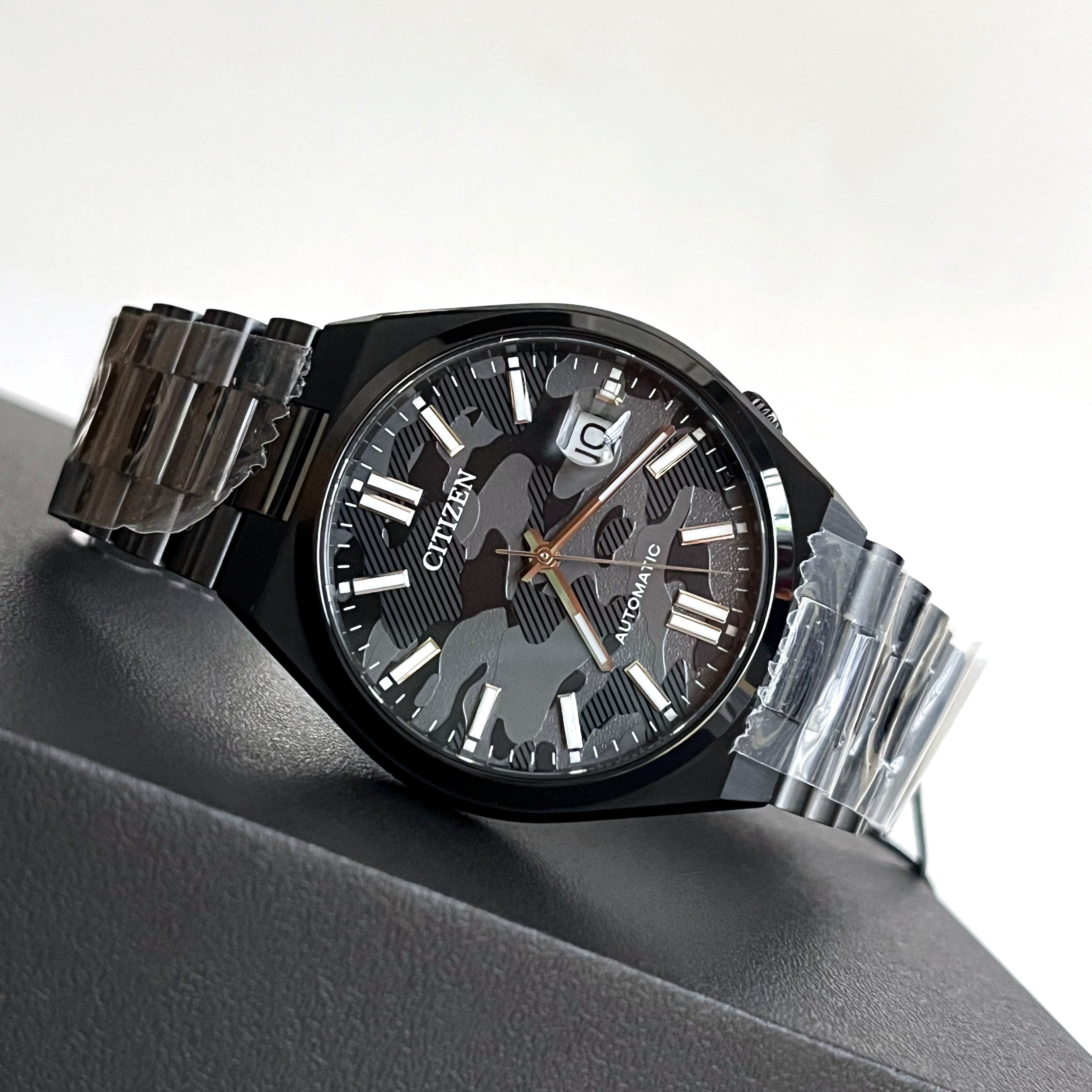 Citizen Tsuyosa Automatic Camouflage Black Dial Black Steel Strap Watch For Men - NJ0155-87E