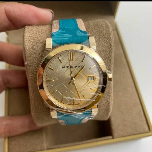 Burberry The City Gold Dial Blue Leather Strap Watch for Women - BU9018