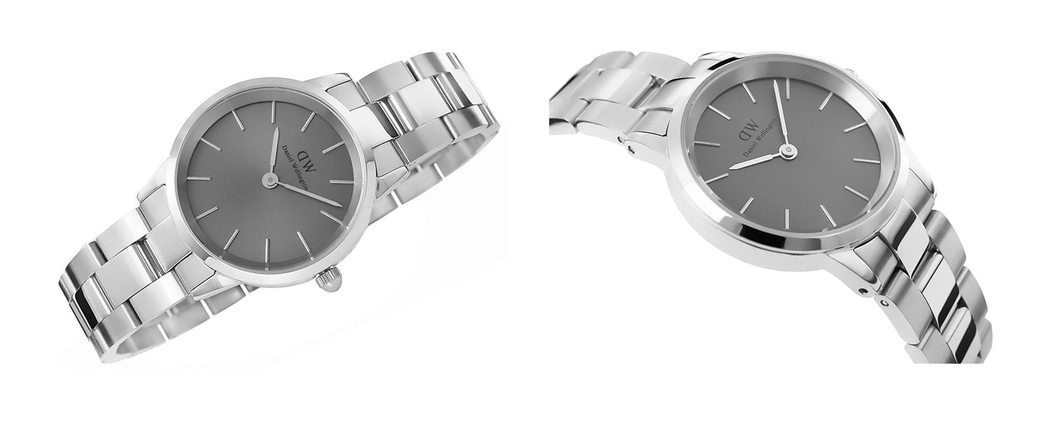 Daniel Wellington Link Grey Dial Silver Steel Strap Watch For Men - DW00100328
