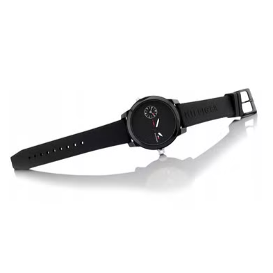 Tommy Hilfiger Denim Black Dial Black Rubber Strap Watch for Men - 1791326