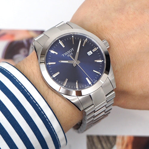Tissot Gentleman Blue Dial Silver Steel Strap Watch For Men - T127.410.11.041.00