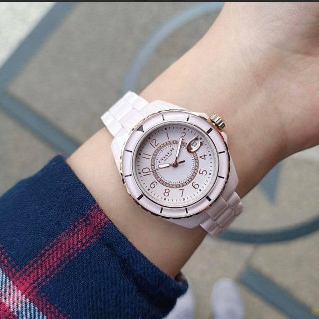 Coach Preston Pink Dial Pink Steel Strap Watch for Women - 14503463
