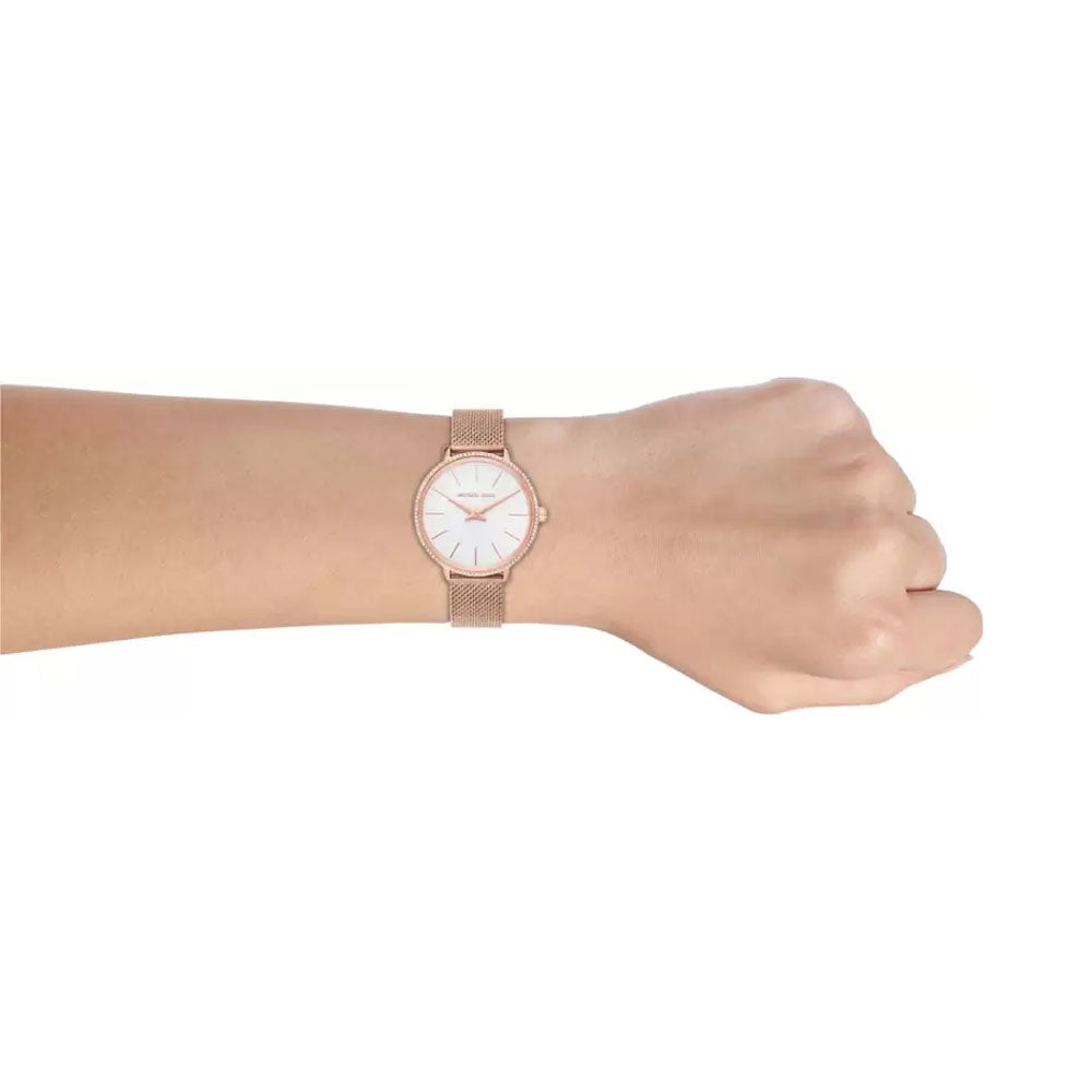 Michael Kors Pyper Quartz Mother of Pearl White Dial Rose Gold Mesh Strap Watch For Women - MK4588