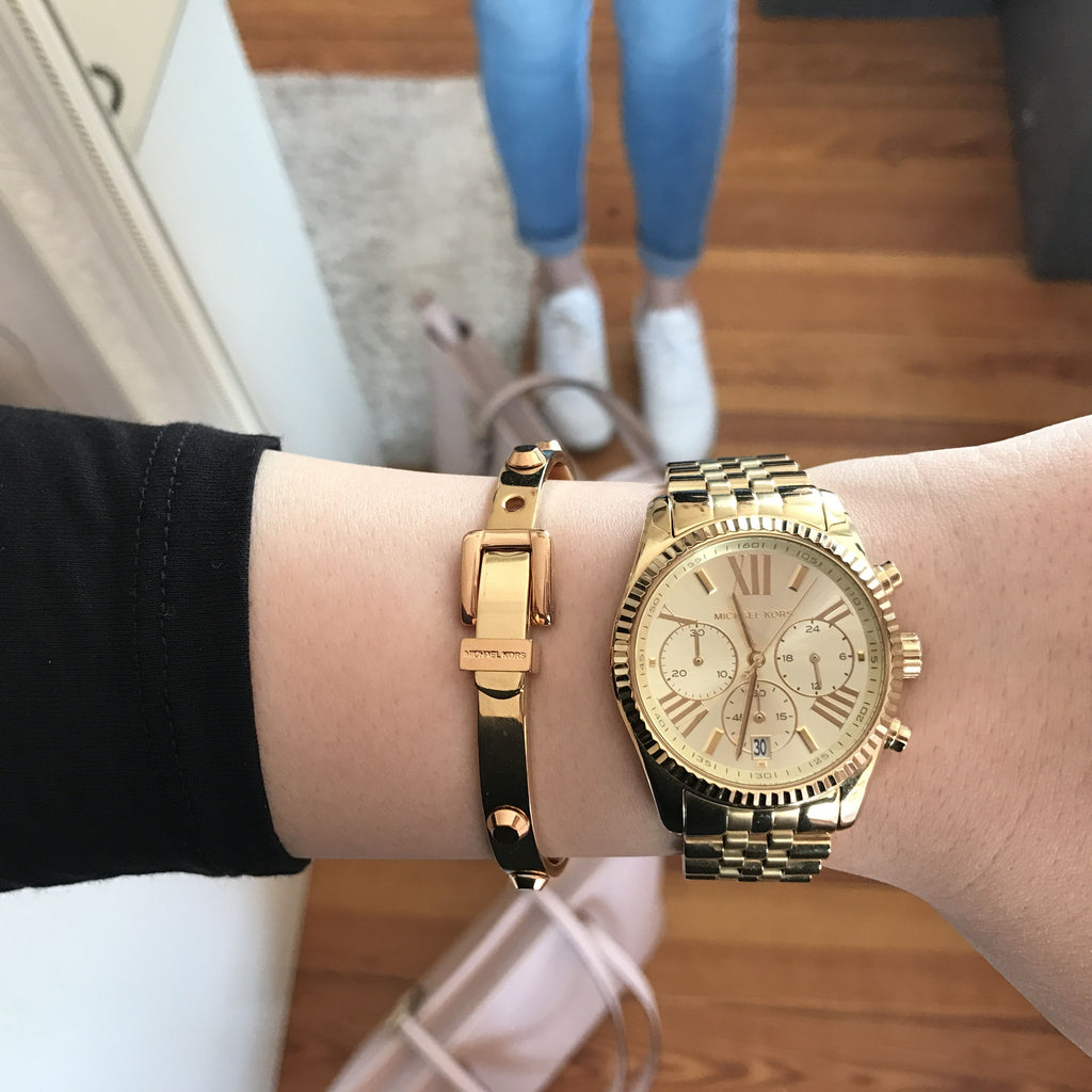 Michael Kors Lexington Chronograph Gold Dial Gold Steel Strap Watch for Women - MK5556