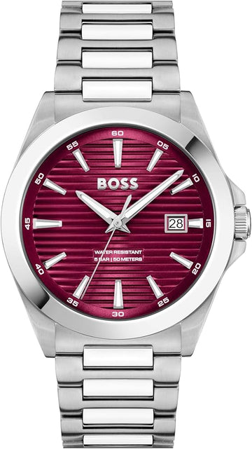 Hugo Boss Strike Red Dial Silver Steel Strap Watch for Men - 1514174