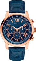 Guess Horizon Chronograph Blue Dial Blue Leather Strap Watch For Men - W0380G5