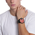 Diesel Mega Chief Chronograph Black Dial Black Leather Strap Watch For Men - DZ4323