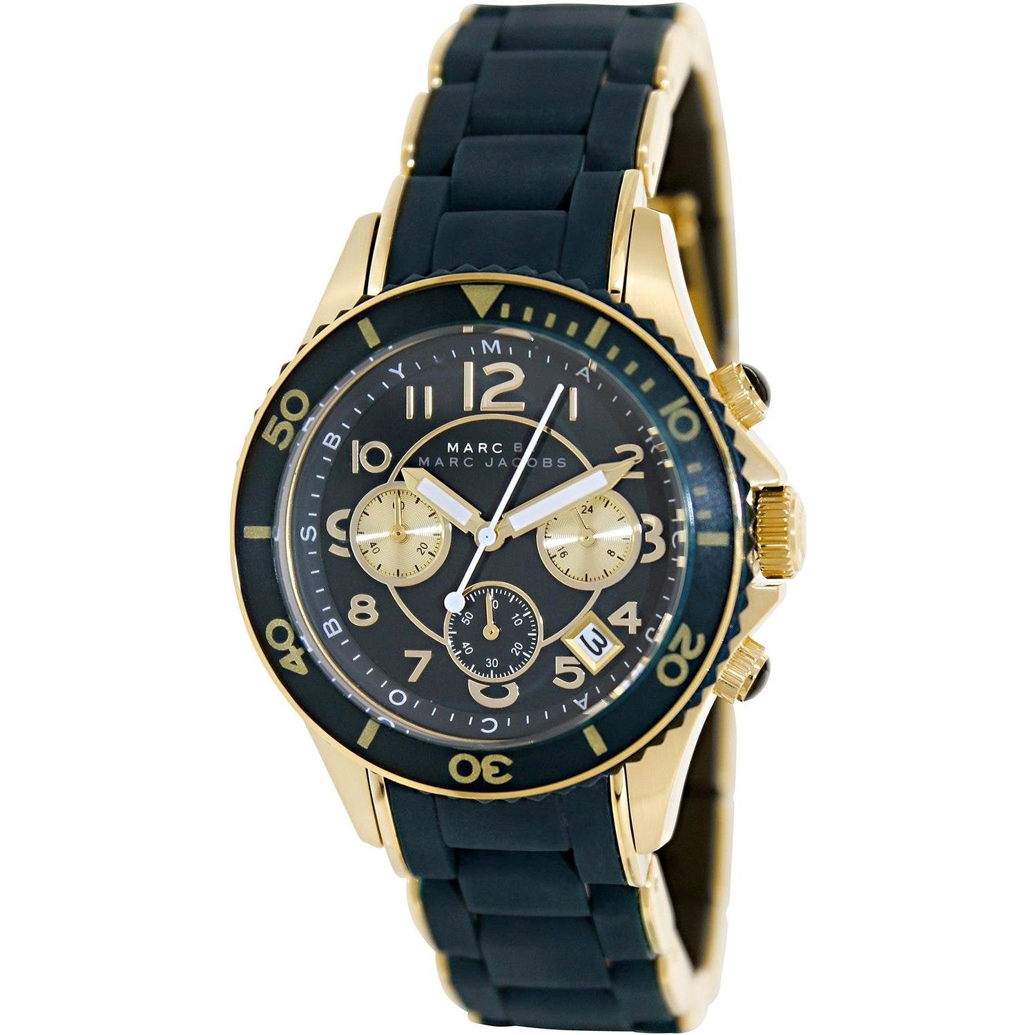 Marc Jacobs Rock Chronograph Green Dial Green Silicone Strap Watch for Women - MBM2597
