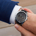 Tommy Hilfiger Deacan Grey Dial Black Leather Strap Watch for Men - 1791548