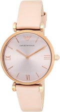 Emporio Armani Gianni T-Bar Quartz Rose Gold Dial Pink Leather Strap Watch For Women - AR11001