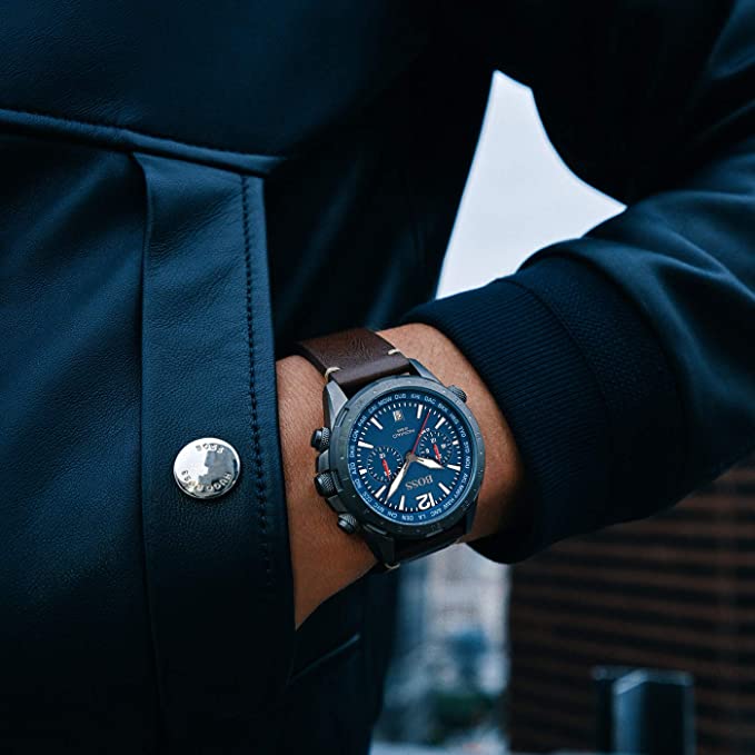 Hugo Boss Nomad Blue Dial Brown Leather Strap Watch for Men - 1513773