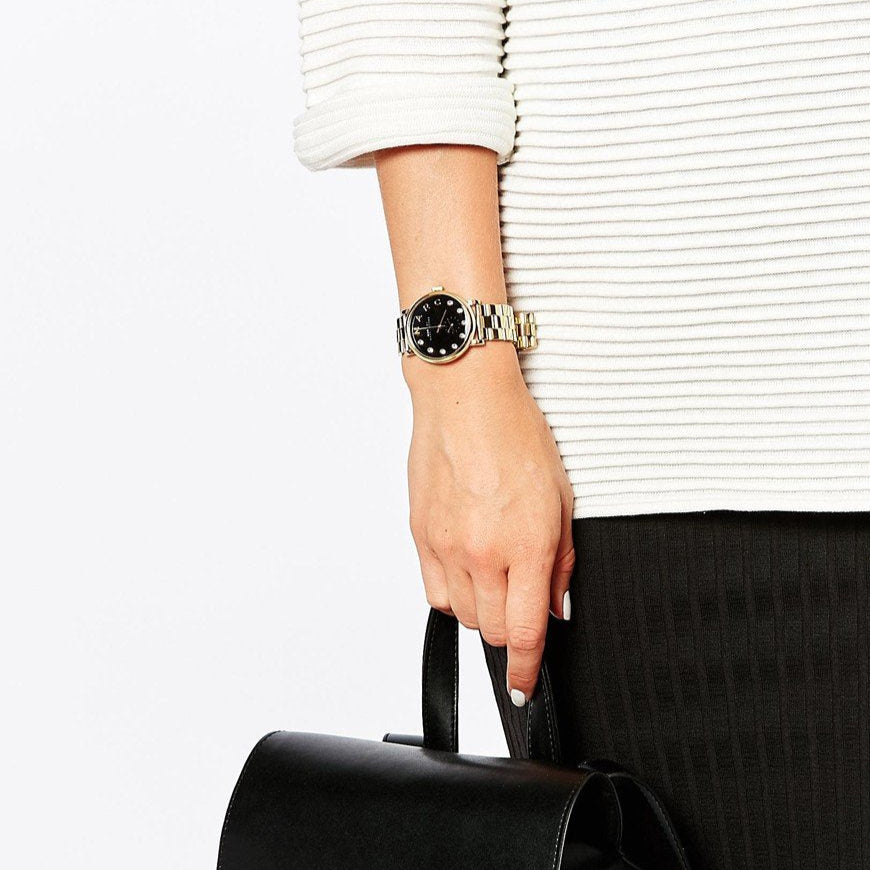 Marc Jacobs Baker Dexter Black Dial Gold Steel Strap Watch for Women - MBM3421