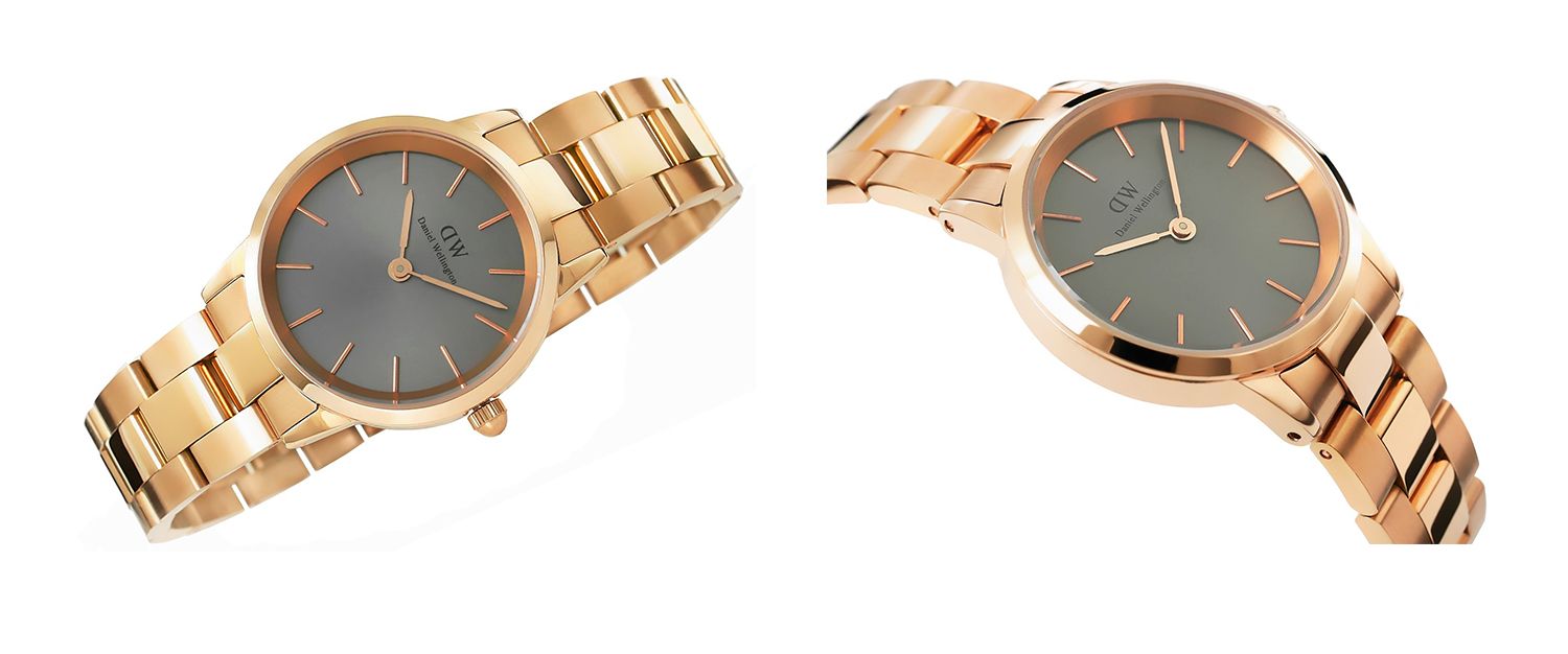 Daniel Wellington Iconic Link Grey Dial Gold Steel Strap Watch For Women - DW00100334