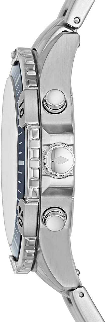 Fossil Garrett Chronograph Blue Dial Silver Steel Strap Watch for Men - FS5623