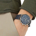 Emporio Armani Aviator Blue Dial Blue Leather Strap Watch For Men - AR11105