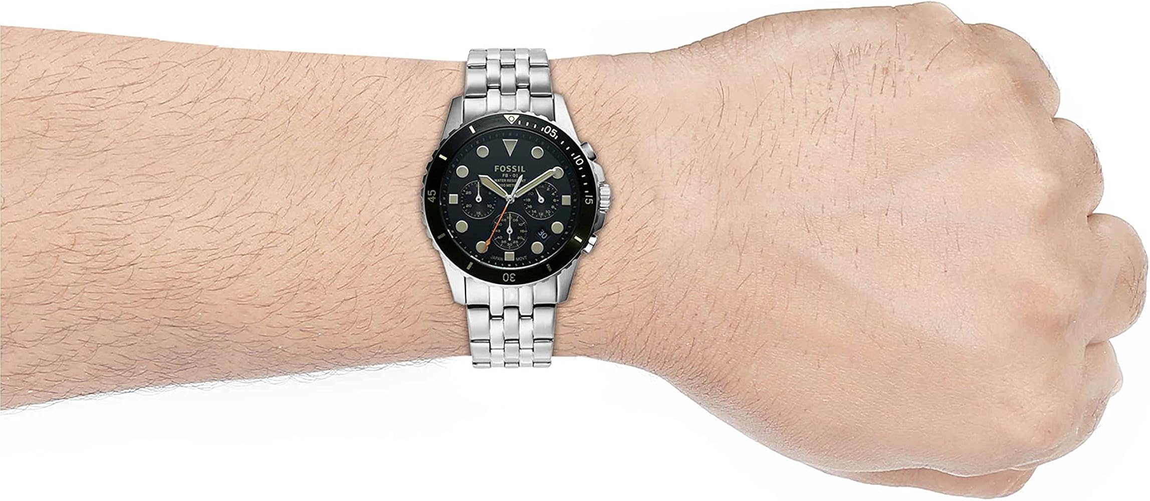 Fossil FB-01 Chronograph Black Dial Silver Steel Strap Watch for Men - FS5864